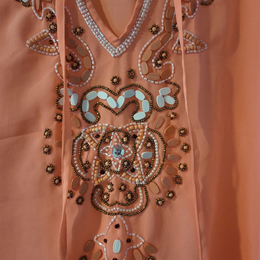 Beautiful Coral Beaded Bathing Suit Cover Up - Picture 3 of 3